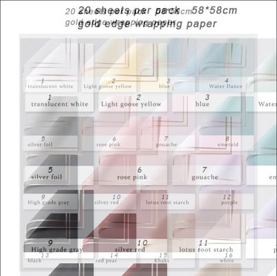 İyi bir fiyat. Kore tarzı Yarım Şeffaf Altın Sınırlı Gül Sarma Kağıdı 58*58cm Paket başına 20 sayfa çevrimiçi