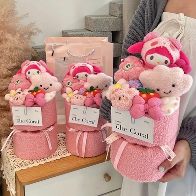 İyi bir fiyat. 520 Sevgililer Günü kızlar için doğum günü hediyesi Kuromi Sanrio bebekler çizgi film bebekler buketler çevrimiçi
