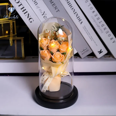 satın al Toptan Satış Fabrikası Yapay LED Dekoratif Çiçekler Doğum Günü Cam Kubbe Gül Buketi Sevgililer Günü Kaliteli Sabun Güller online manufacture
