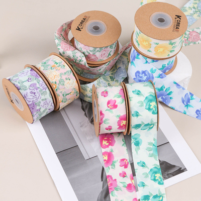 satın al Gül baskısı kurdele saç aksesuarları DIY hediye çiçek ambalaj ayakkabıları çiçek çim şapkası yay kurdele gül çiçek kurdele online manufacture