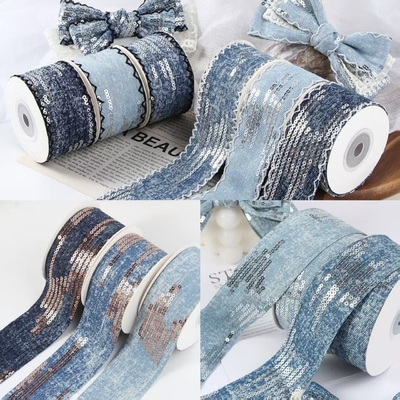 satın al El Yapımı Fiyonklar Payetler Düz Kesim Kenarlar Kot Dokuma Renk Haslığı Saç Aksesuarları DIY Malzemeleri Giyim Aksesuarları Askıları 4cm/10m online manufacture