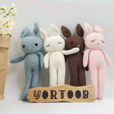 satın al Toptan Örme Sevimli Bebek Konfor Bebek Tavşan Tığ Hayvan Oyuncak El Yapımı Amigurumi Tavşan Peluş Oyuncak Çevrimiçi üretim