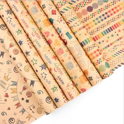 satın al Kahverengi 80gsm Kraft Hediye Paketi Kağıt Rulo Levha 50X70cm Mutlu Doğum Günü Deseni online manufacture