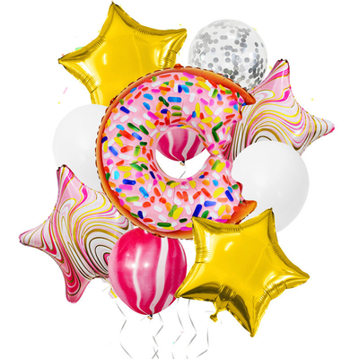 İyi bir fiyat. Doğum Günü Partisi Dekorasyonu için Karikatür Donut Pentagram Alüminyum Folyo Balonlar çevrimiçi