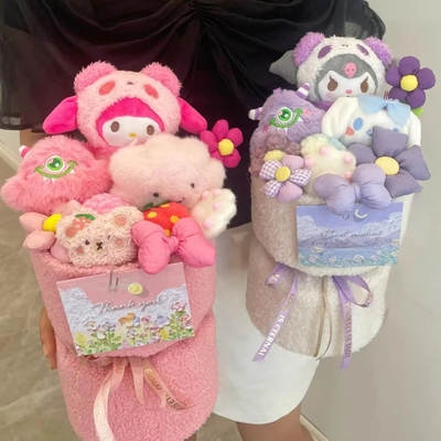 İyi bir fiyat. 20x35cm Çok Renkli Kuromi Bebek Buketi Çocuklar Günü'nde Kız Arkadaşına Mükemmel Hediye çevrimiçi