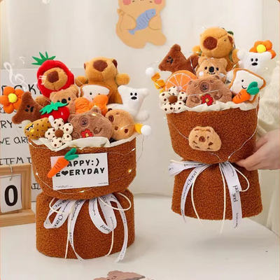 İyi bir fiyat. Noel Pawfect Lider Plüş Oyuncak Set Capybara Çiçek Buketi Kawaii Karikatür Sevgililer Günü / Doğum Günü Hediyesi çevrimiçi