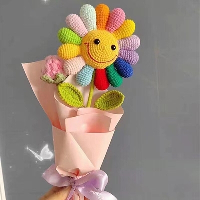 İyi bir fiyat. Renkli örgü pil Güneşböceği Buket Sonsuz Çiçekler Gökkuşağı Yapay Güneşböcekleri DIY İpek Çiçek Arrangement çevrimiçi