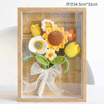 İyi bir fiyat. El yapımı Crochet Güneşböceği Sonsuz Çiçek Çerçeve Asılı Dekor Öğretmen Günü Hediyesi 22x17.5x4.5cm örgü yığın çevrimiçi