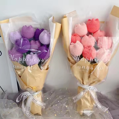 İyi bir fiyat. El örgülü çiçek ipliği Crochet Kalp şekli çiçekler El dokuma buket düğün dekorasyonu El yapımı Sevgililer Günü hediyesi çevrimiçi