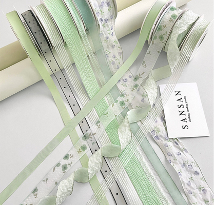Mint Manbo Ribbon Çiçek Buketi Yüzen El Yapımı Çiçek Tasarımı DIY Hediye Pasta Paketi Dekoratif kemer