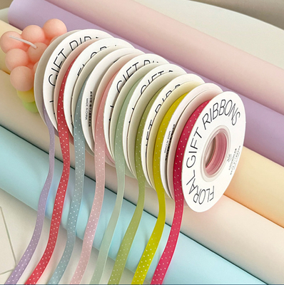 Polyester Çift Taraflı Puantiyeli Kurdele 1cm/18m El Yapımı DIY Paketleme Çiçek Buketi ve Fiyonk Süsleme için Mükemmel
