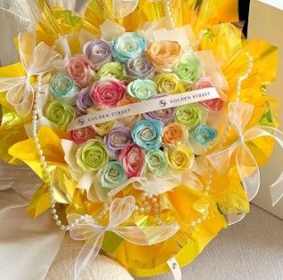 İyi bir fiyat. Şeker Renkli Kristal Cam Su Geçirmez Çiçek Desenli Çiçek Sarma Kağıdı Partiler için 57*57cm çevrimiçi