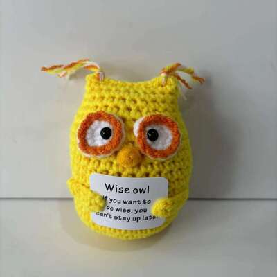 İyi bir fiyat. New Positive Potato Handmade Inspirational Crochet Knitted Doll Emotional Support Cute Knitted Positive Wise Owl çevrimiçi