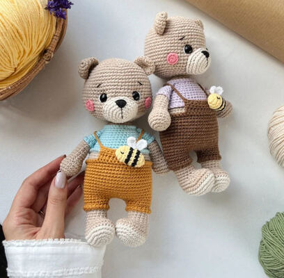 İyi bir fiyat. Handmade Crochet Amigurumi Bear Doll Baby Soft Teddy Animal Toy for Kids çevrimiçi