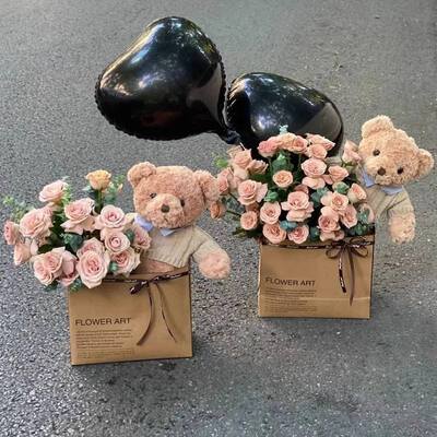 İyi bir fiyat. Kalite garantisi eşsiz gül sabun çiçeği hediye kutusu Teddy ayı ile buket kuru çiçek yuvarlak şekil Sevgililer günü Noel doğum günü düğün tatil dekorasyon modeli çevrimiçi