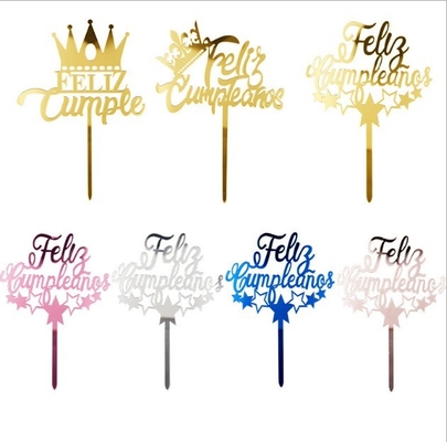 İyi bir fiyat. Feliz Cumpleanos Altın Mutlu Doğum Günü Pastası Toppers W11xH16cm Gümüş Akrilik Pasta Topper çevrimiçi