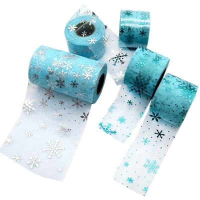 İyi bir fiyat. Mavi Kar Tanesi Desen Polyester Organze Tül Rulo Kumaş 15.2cm çevrimiçi
